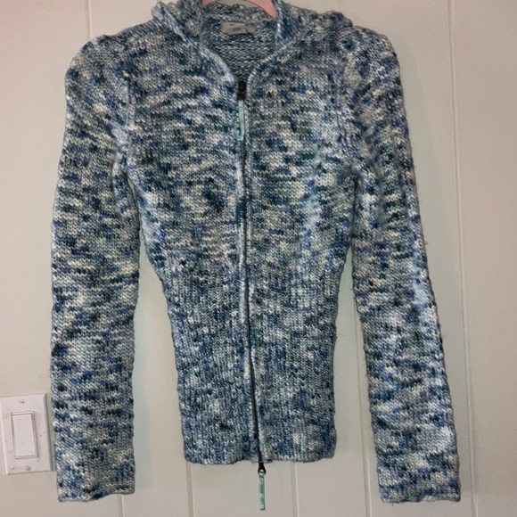 Guess speckled shimmer blue hooded zip up sweater - Picture 1 of 6